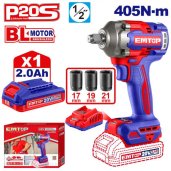 Aku rázový utahovák 20V 405Nm 1/2" 1x2.0Ah