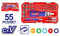 Sada bitů a hlavic s ráčnovým šroubovákem 55 ks