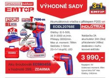 Aku vrtací šroubovák s příklepem 20V 76Nm set s aku úhlovým šroubovákem 4V zdarma