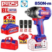 Aku rázový utahovák 20V 850Nm 1/2" 2x5.0Ah v tašce