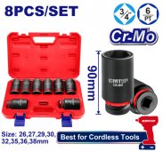 Sada 8 ks prodloužených rázových nástrčných hlavic 3/4" L-90 mm